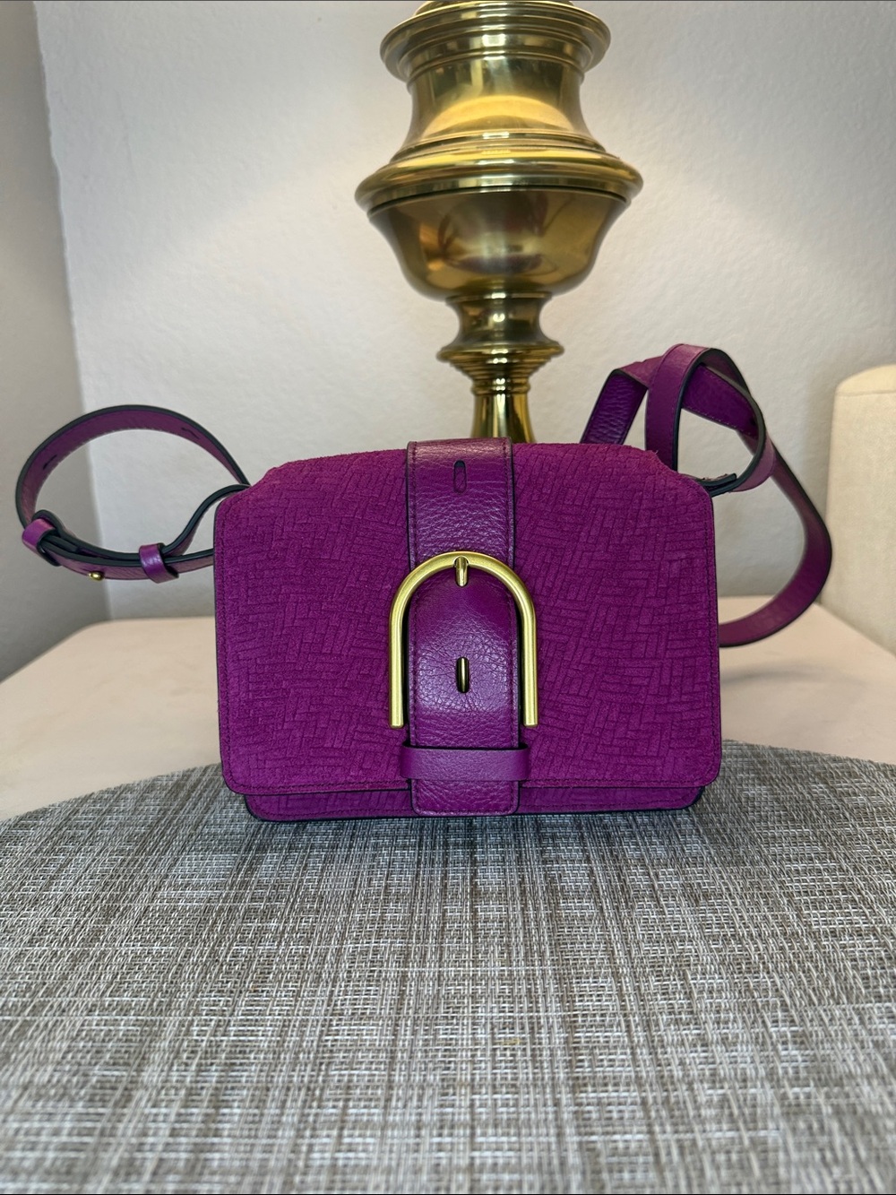 Fossil Magenta Crossbody Bag with Gold Buckle